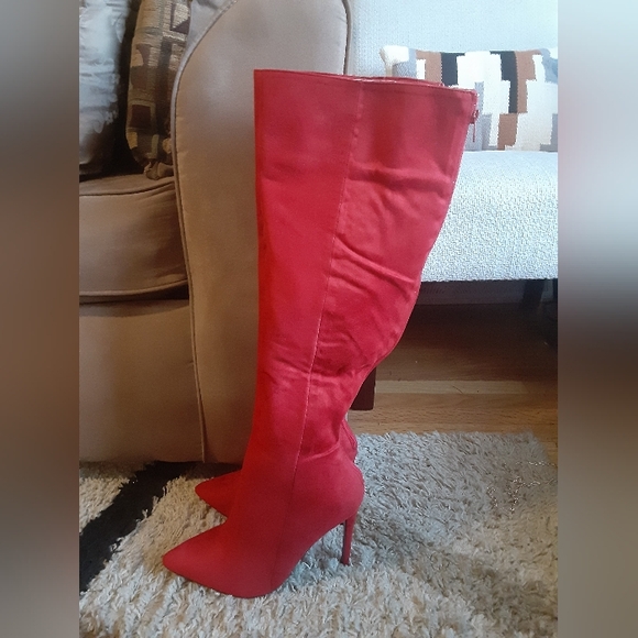 Niver Fashion Elegant Red Knee-High Heel Women's Boots Suze 9 Faux Suede Sexy - Picture 4 of 9